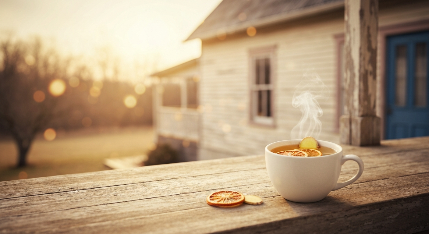 Cozy cup of warm orange-ginger water