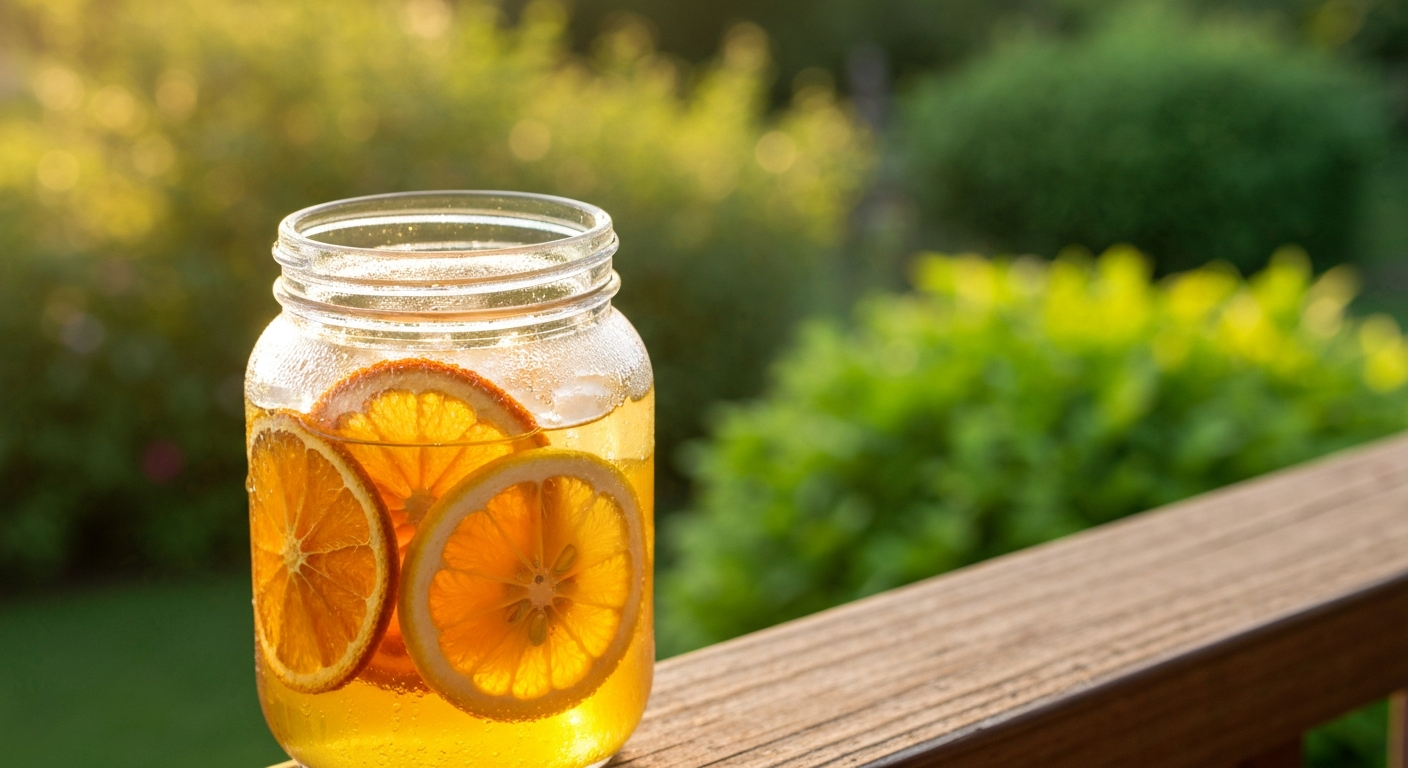 Front-porch citrus iced tea in a mason jar